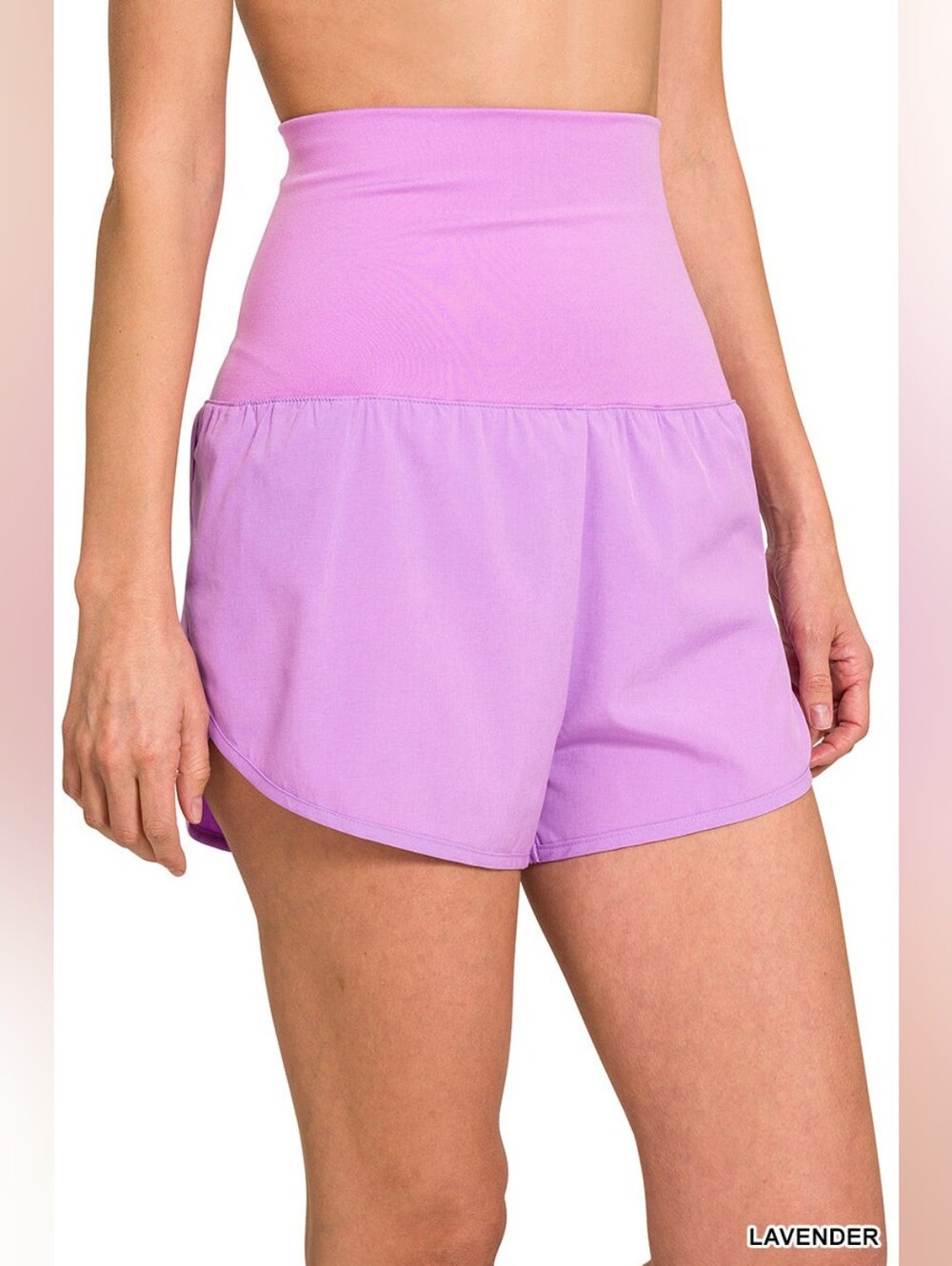 Zenana High Rise Running Shorts Lavender L Built In Liner Work Out Gym